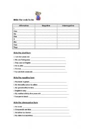 English Worksheet: Verb to be