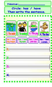 English Worksheet: Has  /  Have   1