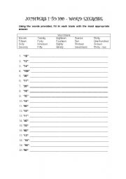 English worksheet: Numbers 1 to 100