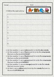 English worksheet: The alphabet - Follow the instructions