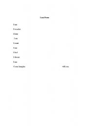 English Worksheet: I am Poem