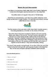 English Worksheet: Nessie, the Loch Ness Monster