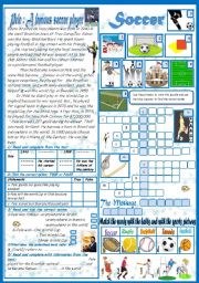 English Worksheet: Soccer: Reading Comprehension+ A crossword Game+ A  matching Task (+Key)