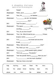 sample dialogues printable worksheets Shopping conversation