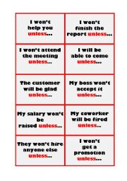 English Worksheet: Unless Cards