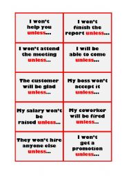 English Worksheet: Unless Cards