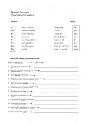 English Worksheet: Personal Pronouns (me, you, him, her...)
