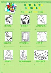 English worksheet: SPELLING PUZZLE: Can you spell these words? (with answers)