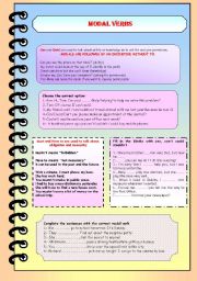 English Worksheet: Modal Verbs: can,cant, have to, must