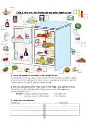 English Worksheet: There is/there are in the fridge