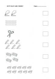 English worksheet: How many school objects are there?
