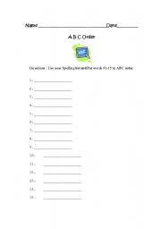 English Worksheet: ABC order