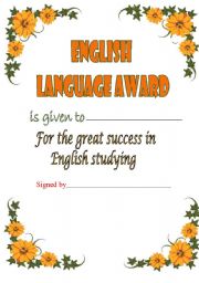 English Worksheet: ENGLISH LANGUAGE AWARD -3-