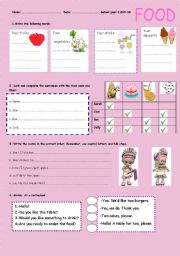 English Worksheet: FOOD WE LIKE AND AT THE RESTAURANT