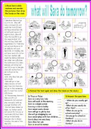 English Worksheet: what will sara do tomorrow?