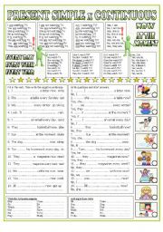 English Worksheet: PRESENT SIMPLE X CONTINUOUS (BW+KEY)