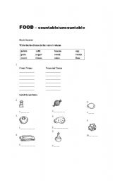 English worksheet: Food - countable / uncountable