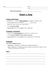 English worksheet: Invent a Song