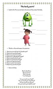 English Worksheet: Body Parts with videos