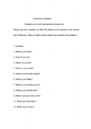 English worksheet: Introductory Questions