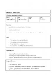 English worksheet: reading lesson plan