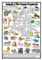 English Worksheet: Animals and Their Sounds Crosswords