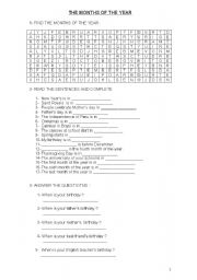 English worksheet: The Months of the year