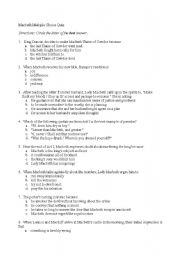 English Worksheet: macbeth quiz