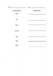 English worksheet: Proper Nouns vs. Common Nouns