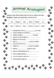 English worksheet: Animal Analogies