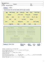 English Worksheet: A menu