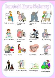 English Worksheet: household chores pictionary