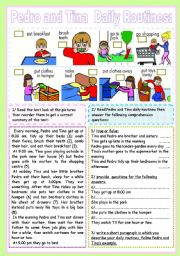 English Worksheet: pedro and tina daily routines