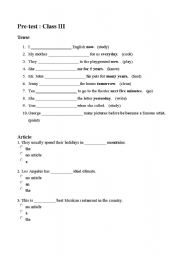 English Worksheet: Pre-test for  primary school