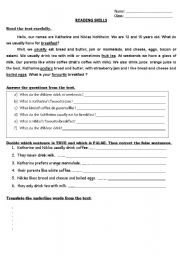 English Worksheet: HAVING BREAKFAST  - reading skills