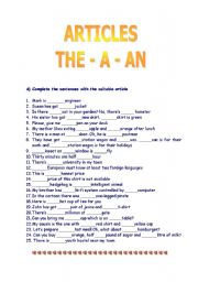 English Worksheet: ARTICLES THE / A / AN