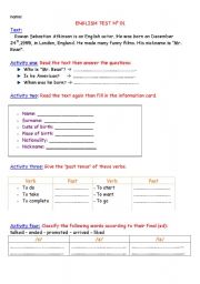 English worksheet: test 1 