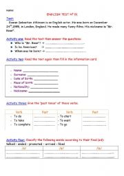 English Worksheet: test 1 