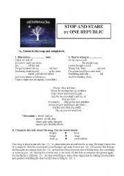 English Worksheet: song stop and stare