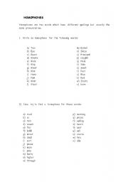 English Worksheet: homophones