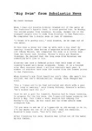 English Worksheet: The Big Swim