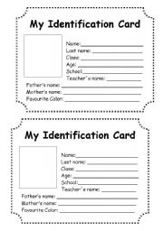 English Worksheet: My identification card