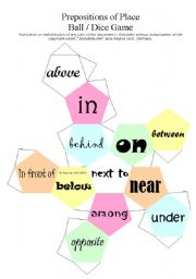 Prepositions of Place Ball / Dice Game 