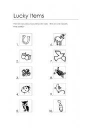 English worksheet: lucky charms and symbols