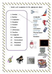 English worksheet: JOBS / OBJECTS - Matching exercise