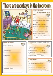 English Worksheet: There are monkeys in the bedroom