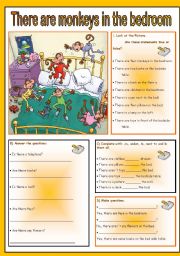 English Worksheet: There are monkeys in the bedroom