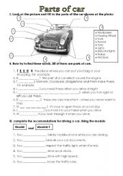 English Worksheet: Parts of car