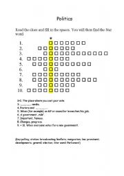 English Worksheet: Politics crosswords