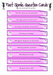 English Worksheet: Past Simple Question Cards 1